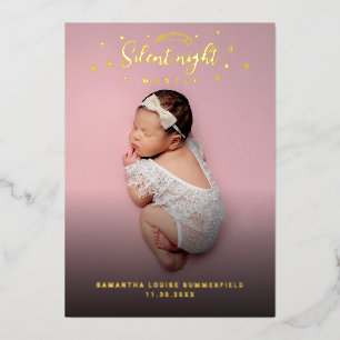 Christmas Birth Stats Baby Photos Gold Foil Holiday Card