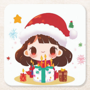 Christmas Birthday 2 Square Paper Coaster