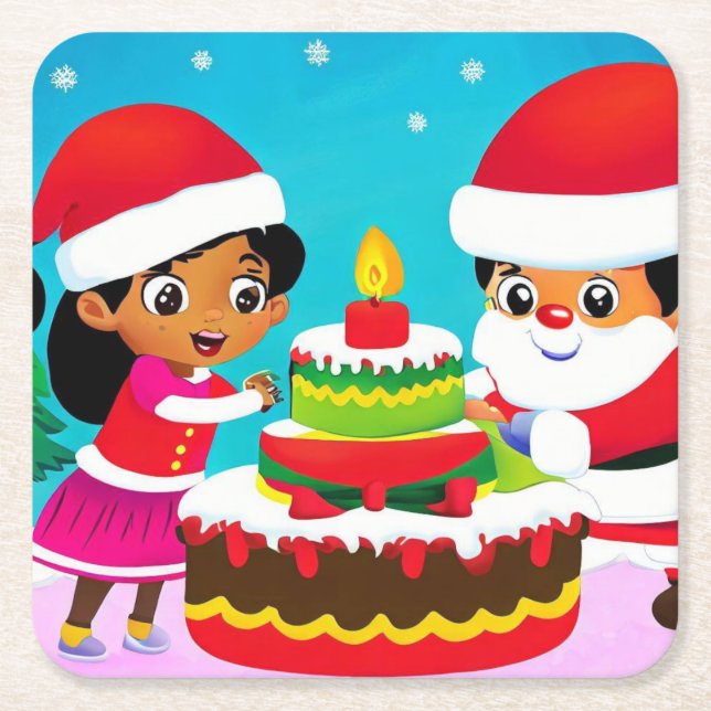 Christmas Birthday 3 Square Paper Coaster (Front)