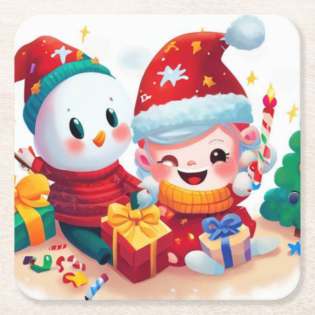 Christmas Birthday 5 Square Paper Coaster (Front)