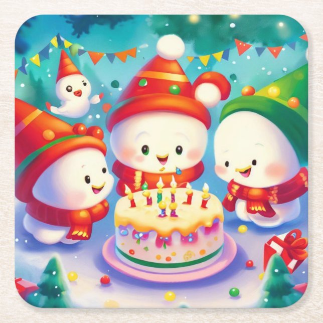 Christmas Birthday 6 Square Paper Coaster (Front)