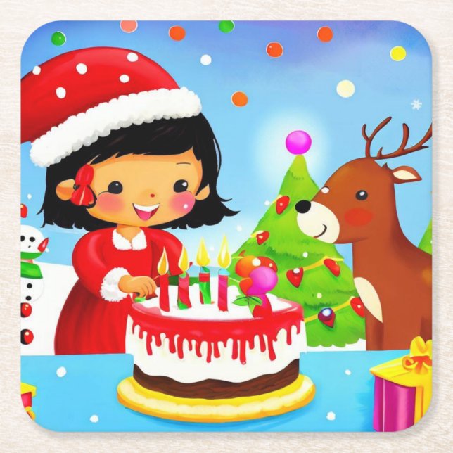 Christmas Birthday 7 Square Paper Coaster (Front)