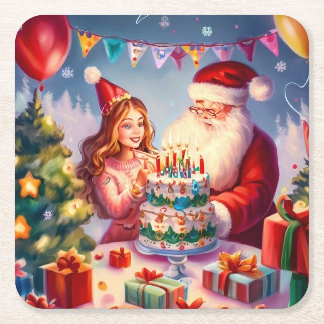 Christmas Birthday 8 Square Paper Coaster (Front)