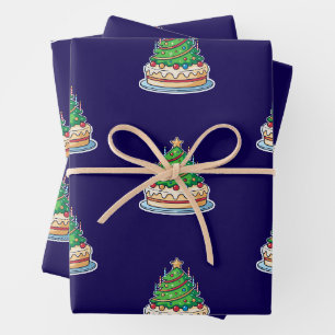 Christmas Birthday Cake Wrapping Paper Sheet