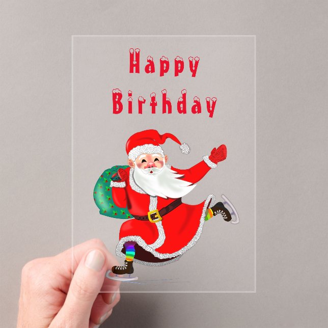 Christmas Birthday Card Happy Santa with Gifts Acrylic Invitations (Insitu (Handheld))