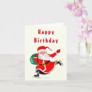 Christmas Birthday Card Santa Claus with Gift