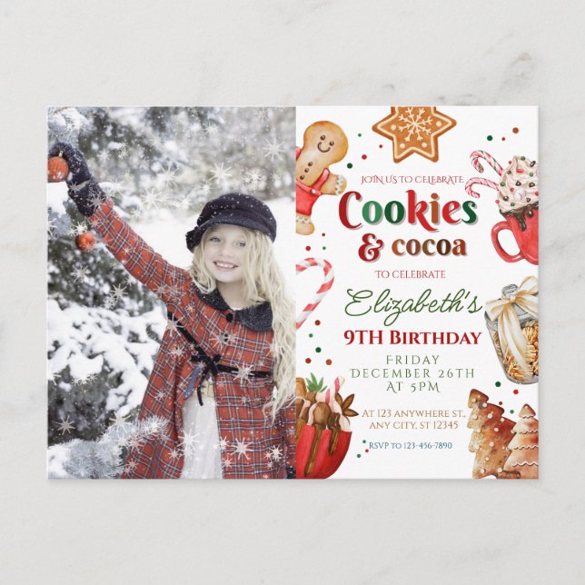 Christmas birthday cookies and cocoa Festive  Postcard (Front)