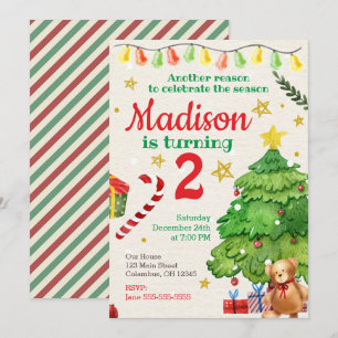Christmas Birthday Invitation Vintage Watercolor
