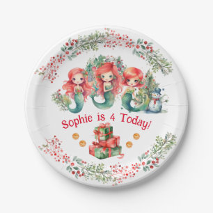 Christmas Birthday Mermaid Paper Plate