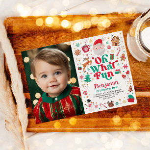 Christmas Birthday Oh What Fun Boy Birthday Party Invitation