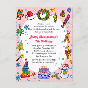 Christmas Birthday Party Invitation Baby Pink