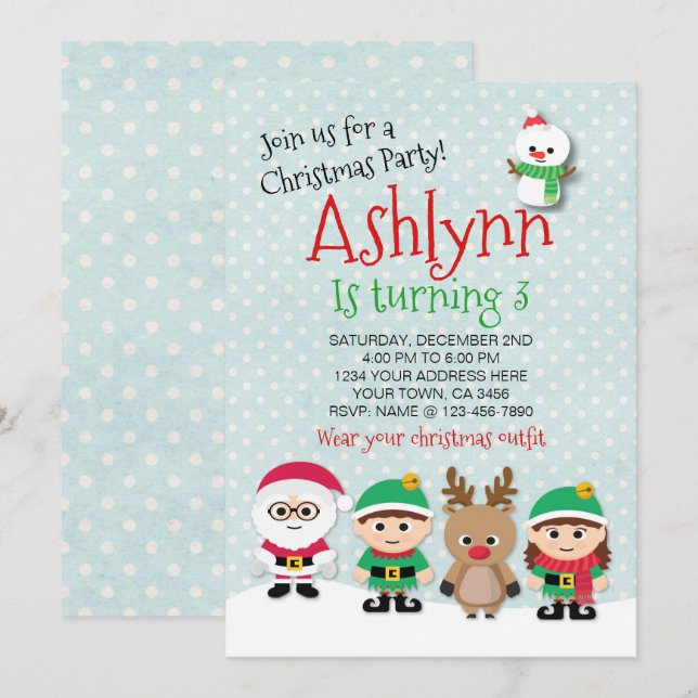 Christmas Birthday Party Invite (Front/Back)