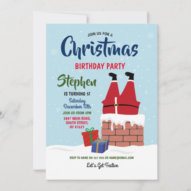 Christmas Birthday Party Santa Chimney Invitation (Front)