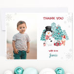 Christmas Birthday Photo Template Thank You Card<br><div class="desc">Cute Christmas Birthday Photo Thank you card with a cute snowman,  bunny,  and Christmas tree in a snowy forest for kids' Christmas Birthday. You can easily personalise all the text. Matching items are available in my store. - Kate Eden Art</div>