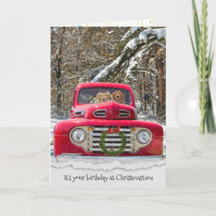 Christmas birthday-retriever dogs in retro truck holiday card