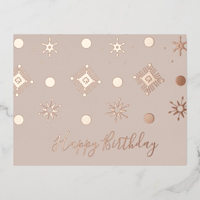 Christmas Birthday Snowflakes Blush Foil Holiday Postcard (Front)