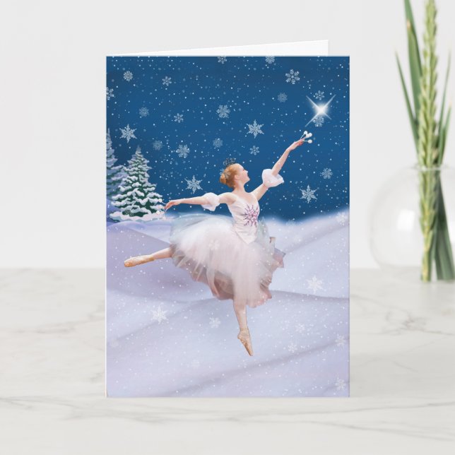 Christmas Birthday with Ballerina in Snow Holiday Card (Front)
