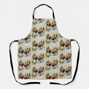 Christmas Bison Buffalo Animal Western Wildlife Apron
