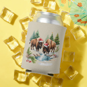 Christmas Bison Buffalo Animal Western Wildlife Can Cooler