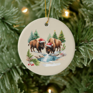 Christmas Bison Buffalo Animal Western Wildlife Ceramic Tree Decoration