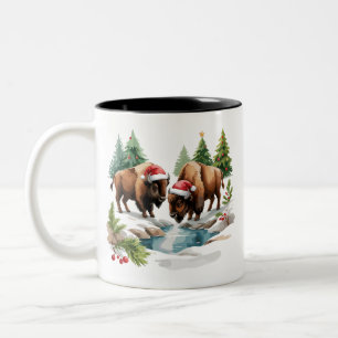Christmas Bison Buffalo Animal Western Wildlife  Two-Tone Coffee Mug