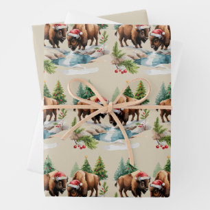 Christmas Bison Buffalo Animal Western Wildlife Wrapping Paper Sheet