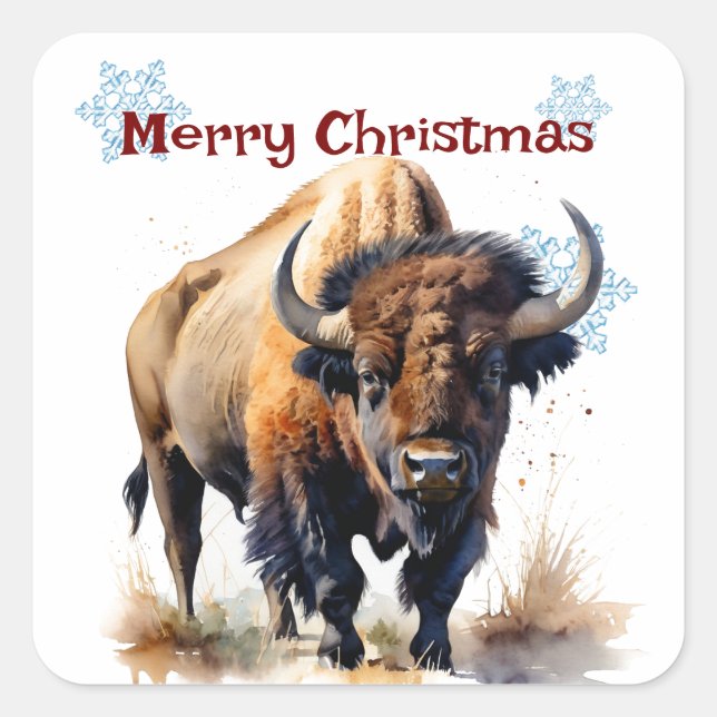 Christmas Bison Buffalo Animal Wildlife Customise  Square Sticker (Front)