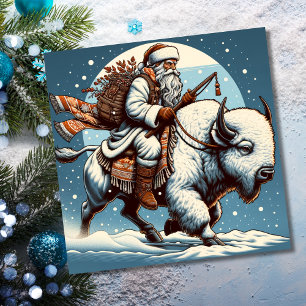 Christmas Bison Buffalo Santa Claus Holiday Card