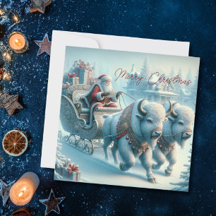 Christmas Bison Buffalo Santa Claus Holiday Card