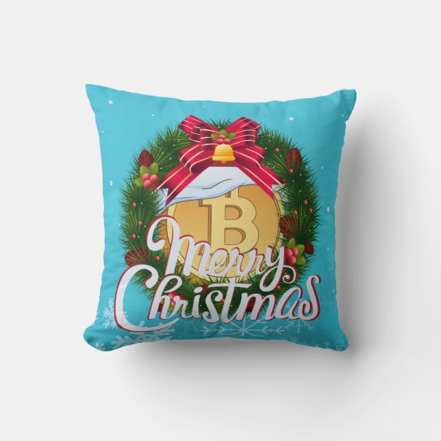 Christmas Bitcoin inside Holiday Wreath Cushion (Front)