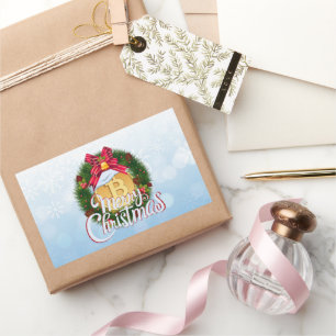 Christmas Bitcoin inside Holiday Wreath Rectangular Sticker
