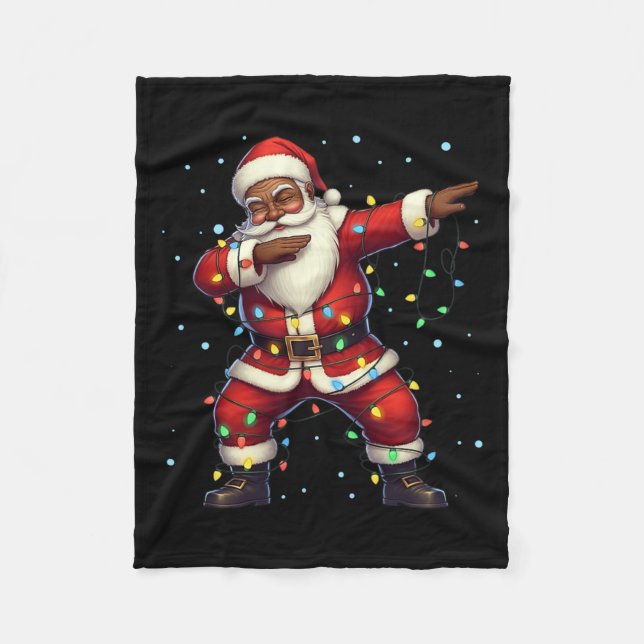 Christmas Black African American Dabbing Santa Cla Fleece Blanket (Front)
