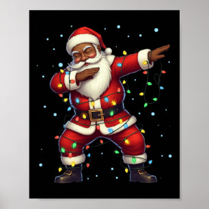 Christmas Black African American Dabbing Santa Cla Poster