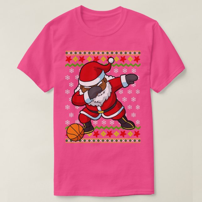 Christmas Black African American Santa Claus Baske T-Shirt (Design Front)