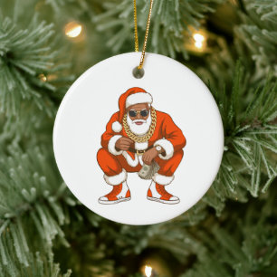 Christmas Black African American Santa Holiday Ceramic Tree Decoration