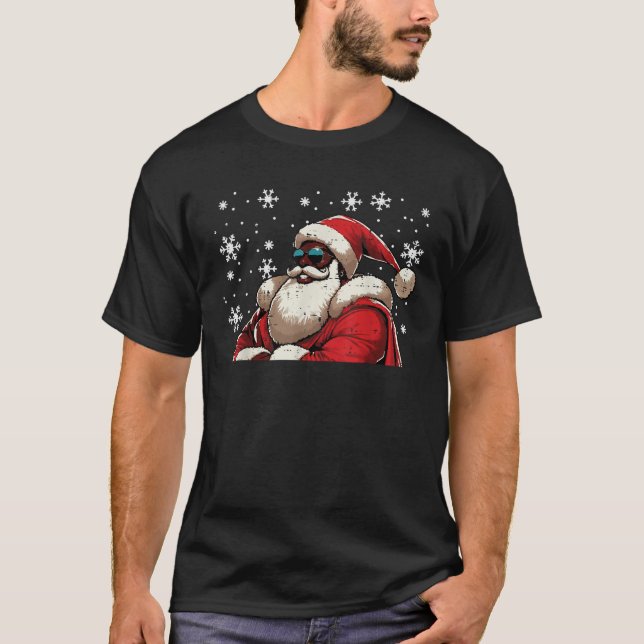 Christmas Black African American Santa Xmas Men Wo T-Shirt (Front)