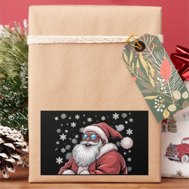Christmas Black African American Santa Xmas  Rectangular Sticker (Holiday)