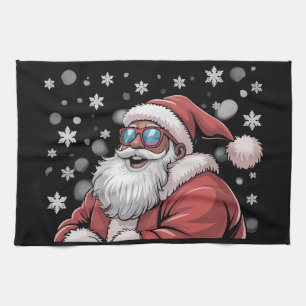 Christmas Black African American Santa Xmas  Tea Towel