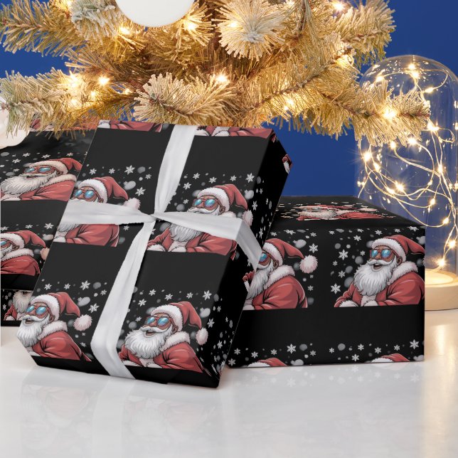 Christmas Black African American Santa Xmas  Wrapping Paper (Holidays)