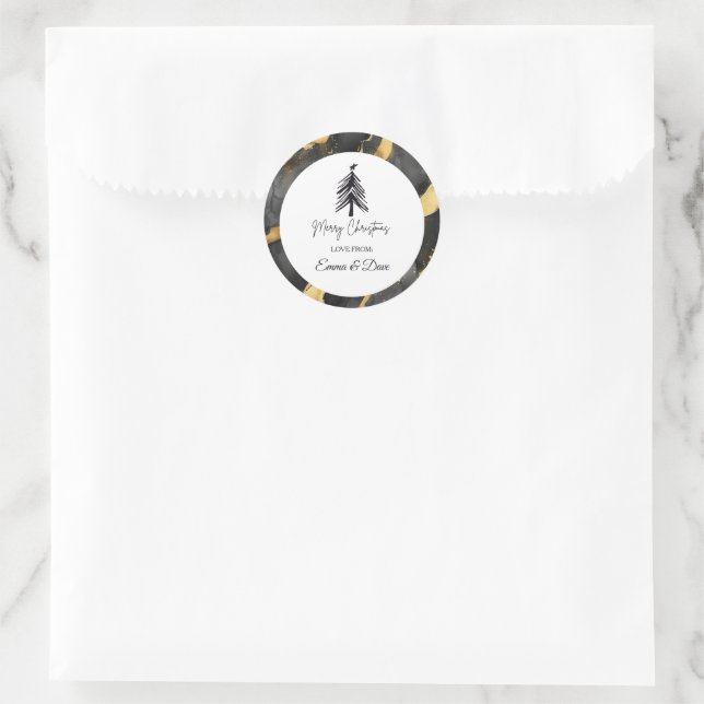 Christmas Black and Gold Classic Round Sticker (Bag)