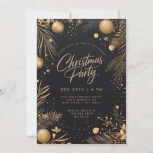 Christmas Black And Gold Elegant Holiday Party Invitation