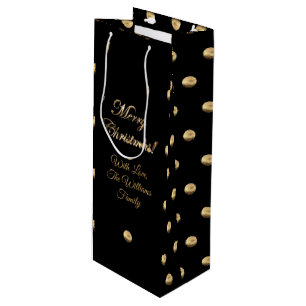 Christmas Black and Gold Polka Dots Pattern Wine Gift Bag