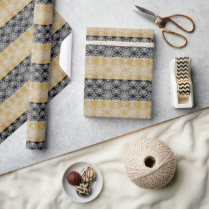 Christmas Black and Gold Snowflake Wrapping Paper