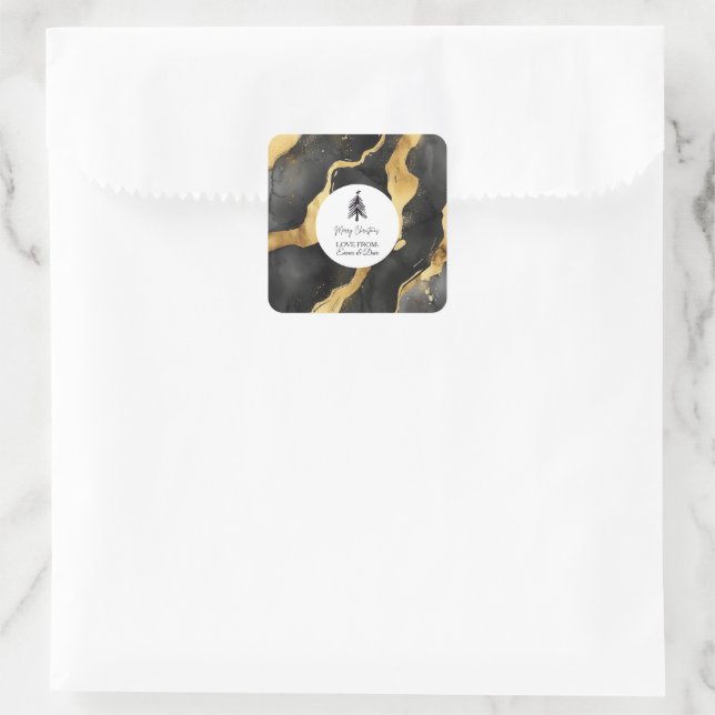 Christmas Black and Gold Square Sticker (Bag)