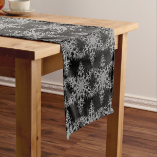 Christmas  Black and Silver Snowflake Table Runner
