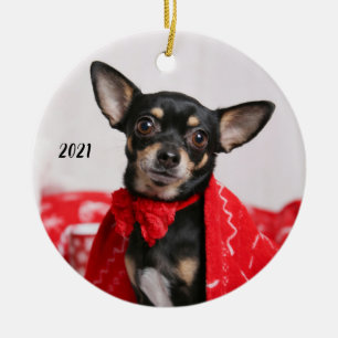 Christmas Black and Tan Chihuahua Puppy Dog Ceramic Tree Decoration