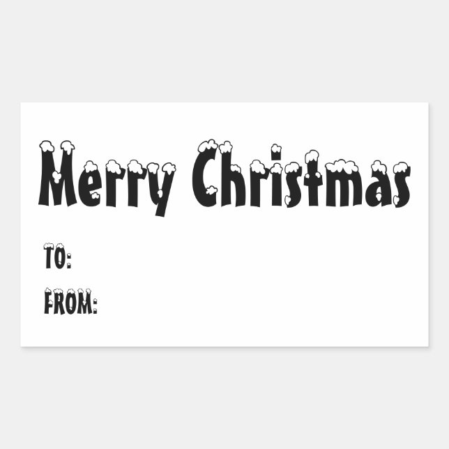 Christmas black and white blank to from cute rectangular sticker (Front)