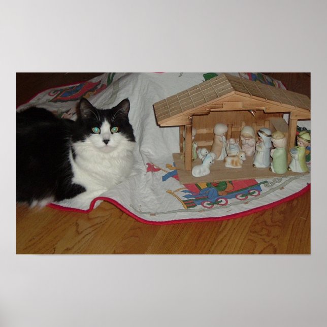 Christmas Black and White Cat Poster (Front)