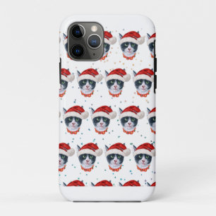 Christmas Black And White Cat Watercolor iPhone 11 Pro Case