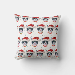 Christmas Black And White Cat Watercolor Cushion